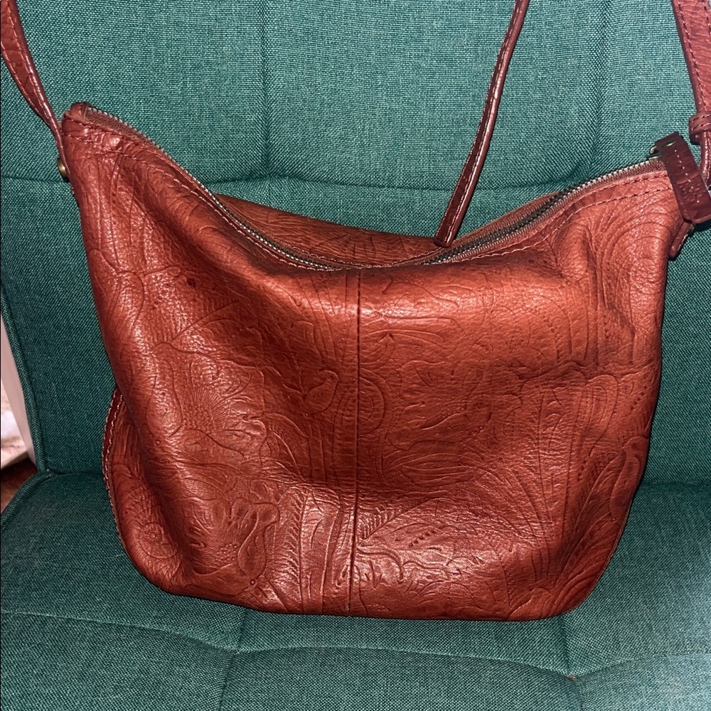 American Leather Co Embossed Leather Shoulder Bag